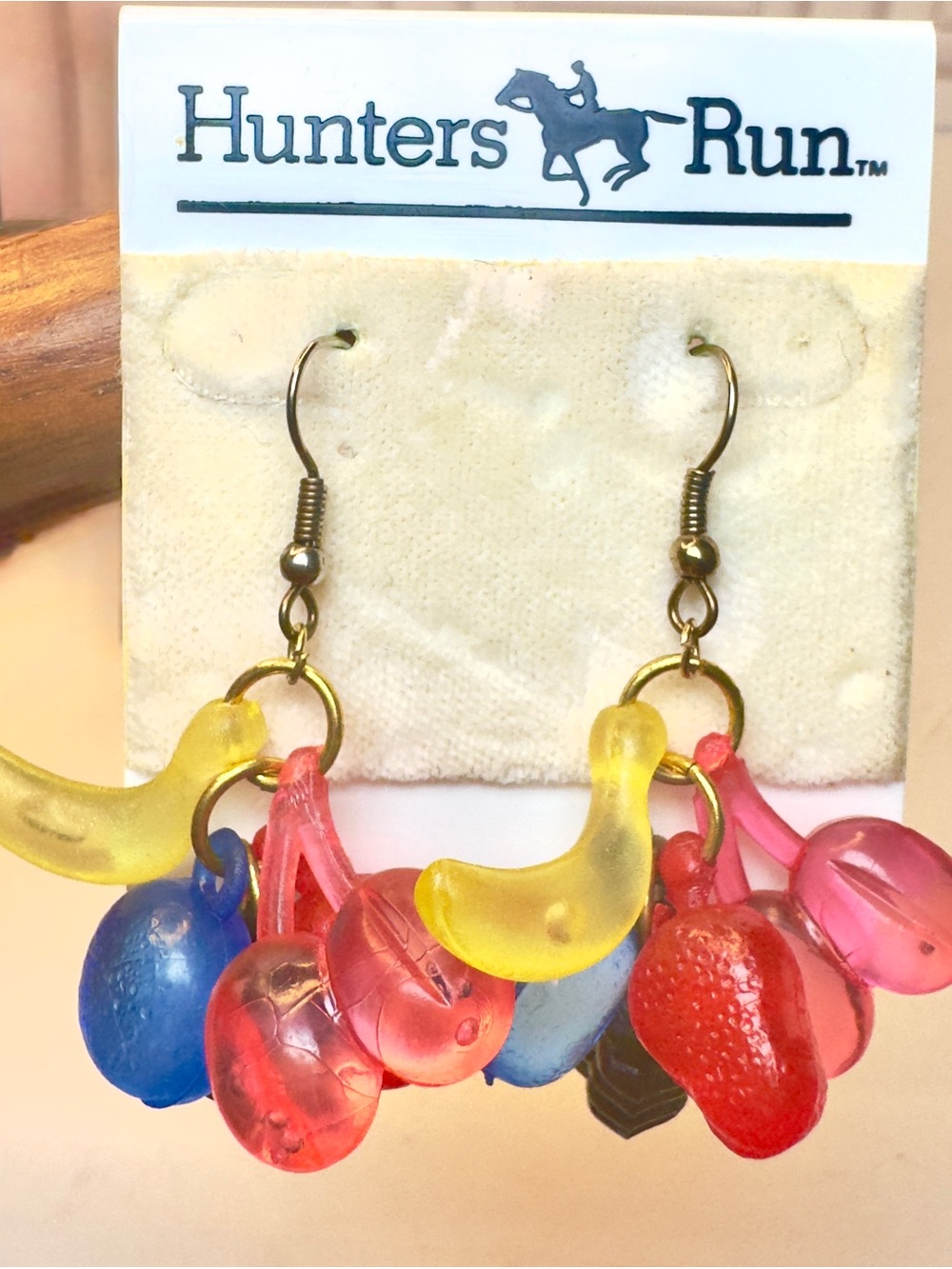 Hunters Run fruit salad charms earrings lucite pierced 1980s
